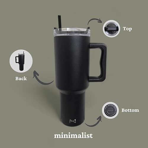 Miniatura 2 de Minimalist Modern - Vaso de 40 onzas con asa y tapa con pajilla, vaso aislado reutilizable, botella de agua de acero inoxidable, taza de viaje, apto