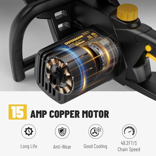 DCS08A Electric Chainsaw, One-Step Tool-Free Tensioning, Oregon Bar ＆ Chain, Low Kickback, Mechanical Brake, Automatic Chain Lubrication, 18-Inch 15-Amp Electric Chainsaw corded with 2 Chains