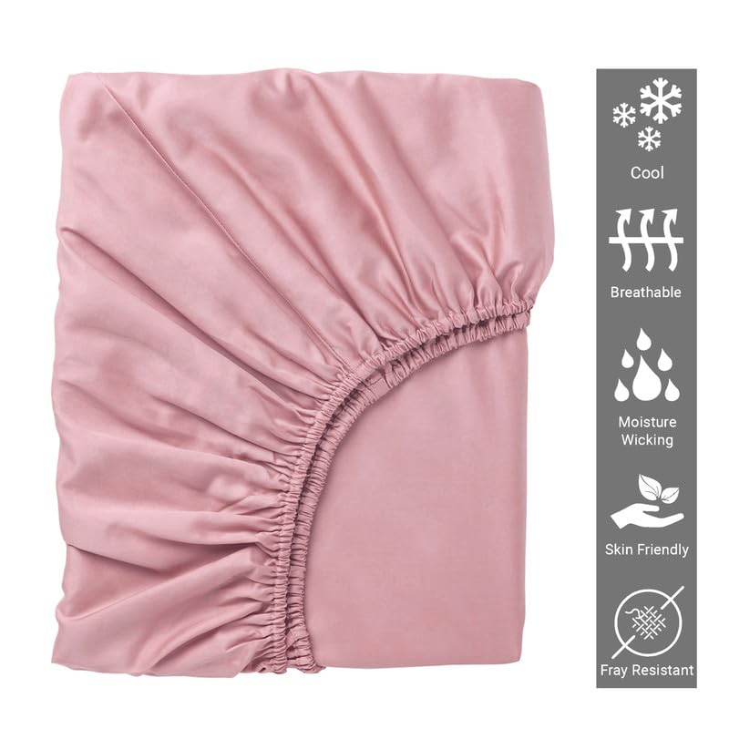 Luxe Dreams Cotton Single Fitted Sheet Deep Pocket 12 inches (30cm) Baby Pink 100% Cotton - Image 2