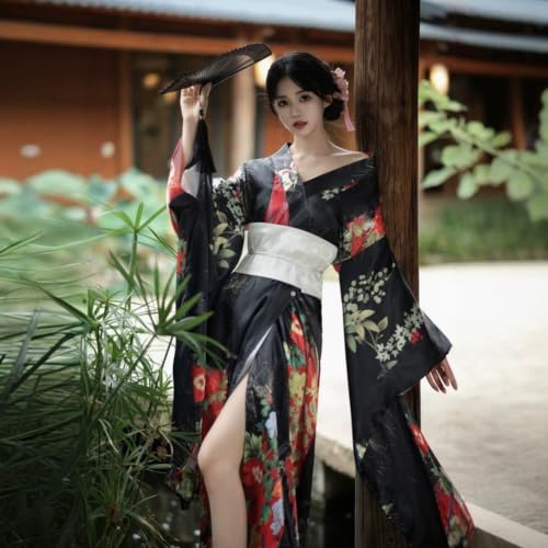 Kimono yukata tradicional japonés con faja obi de flores para mujer 7
