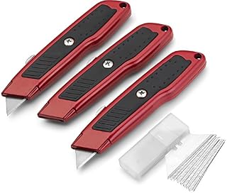 Fixson Retractable Utility Knife 3 Pack Box Cutter with Rubber Handle Grip