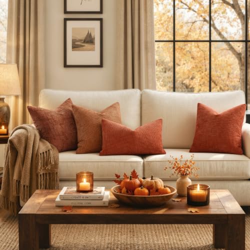 Image of MIULEE Pack of 2 Fall Burnt Orange Decorative Pillow Covers 20x12 Inch Soft Chenille Couch Throw Pillows Farmhouse Cushion Covers for Home Decor Sofa Bedroom Living Room