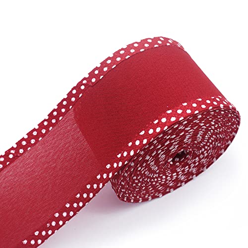 Red Wired Edge Ribbons 2.5 10 Yards Spring Solid Wired Edge Decoration Ribbon Fabric Craft Burlap Wrapping Ribbon for Holiday Party Wrapping DIY Craft Wedding Decoration Wreaths Bow