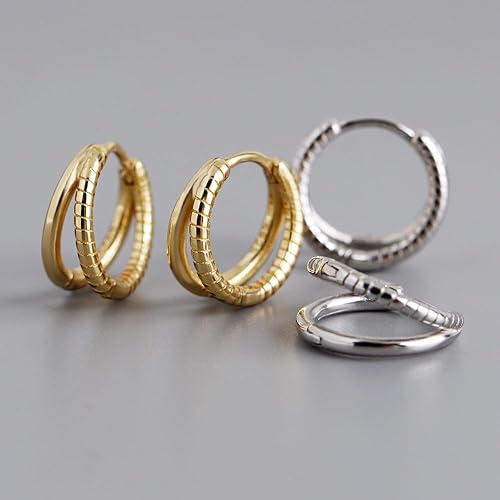 Miniatura 7 de Fine Jewelry 925 Silver Earrings - Double Layered Design - 18K Gold Plated Sterling Silver Hoop Earrings for Women - Hallmark (silver)