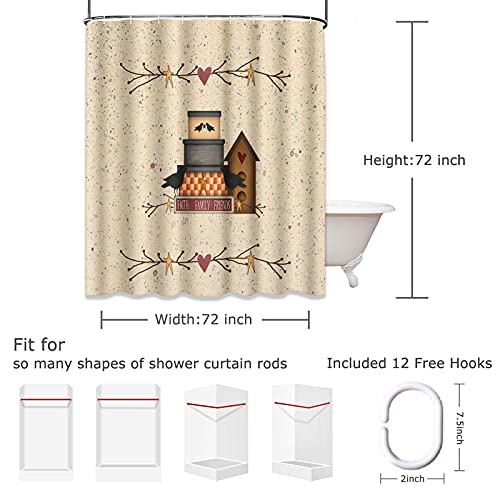 Semtomn Shower Curtain Waterproof Polyester Fabric 72 X 72 Inches Heart Primitive Faith Family Friends Country Pip Berry Birdhouse Set With Hooks Decorative Bathroom Curtains #TOP6