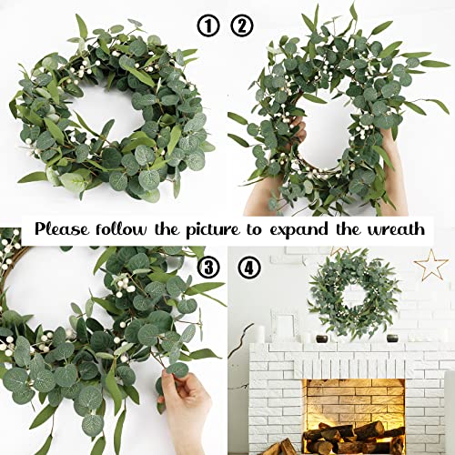 Cewor 20In Artificial Eucalyptus Wreath For Front Door Fall Wreath Green Leaf Wreath For Window Home Porch Farmhouse Patio Garden Decor #TOP3