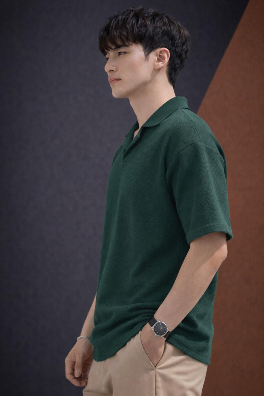 Zilcon Men’s Textured Polo T-Shirt Casual Short Sleeve Summer Wear (in, Alpha, XL, Regular, Green) 1