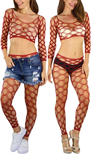 Image of ToBeInStyle Women's Spandex Multi Net Fishnet Set Rave Novelty Party Crop Top & Tights