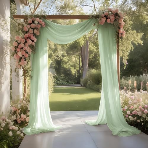 Aeviusmo Sage Green Wedding Arch Draping Fabric Shimmery Sheer Drapes 31 x 20 ft Extra Long Backdrop Curtains for Wedding Anniversary Party Summer Outdoor Events 4th July Photo Backgrounds