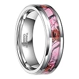 Frank S.Burton 6mm 8mm Pink Camo Tungsten Rings Deer Antlers Hunting Camouflage Engagement Wedding Band Size 4-14. (6 MM, 9.5)