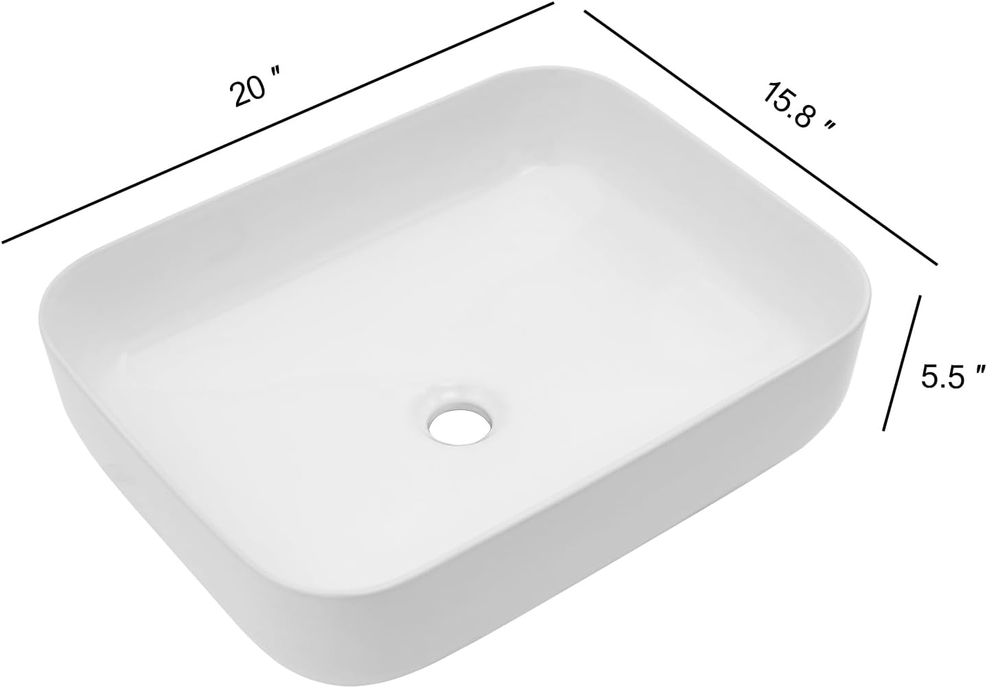 20x16 Inch Bathroom Vessel Sink Rectangule Bowl Sinks for Bathrooms White Vessel Sink Above Counter Rectangular Ceramic Vessel Bathroom Sink Porcelain Lavatory Vanity Sink Basin