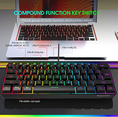 Dgg K60 61 Keys Rgb Backlit 60% Wired Gaming Keyboard, Ergonomic Waterproof Mini Compact 60 Percent Mechanical Feeling Keyboard, For Pc Mac Ps4 Xbox Gamer, Typist, Travel #TOP5