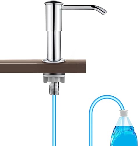 Dispensador de jabón para platos para fregadero de cocina (pulido), bomba dispensadora de jabón para platos de acero inoxidable con kit de tubo de