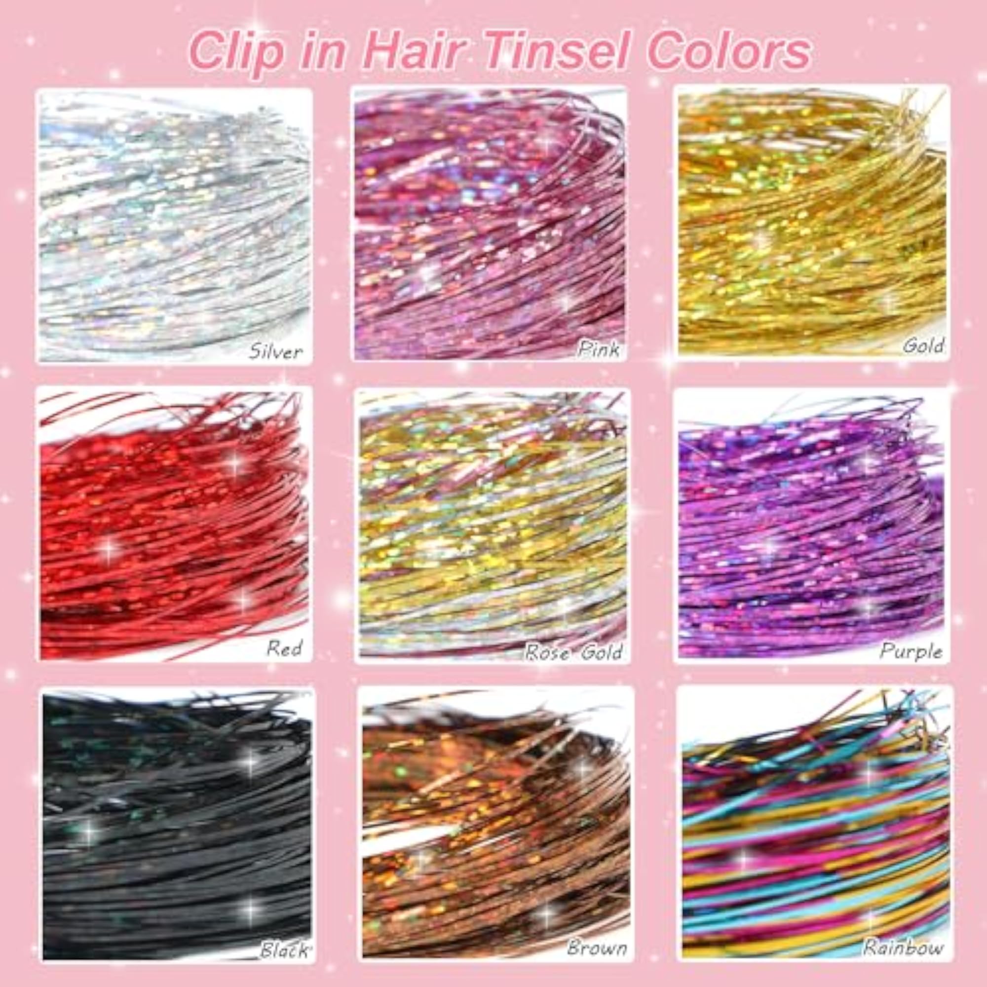 2pc Glitter Tinsel Hair Extensions Clips for Women