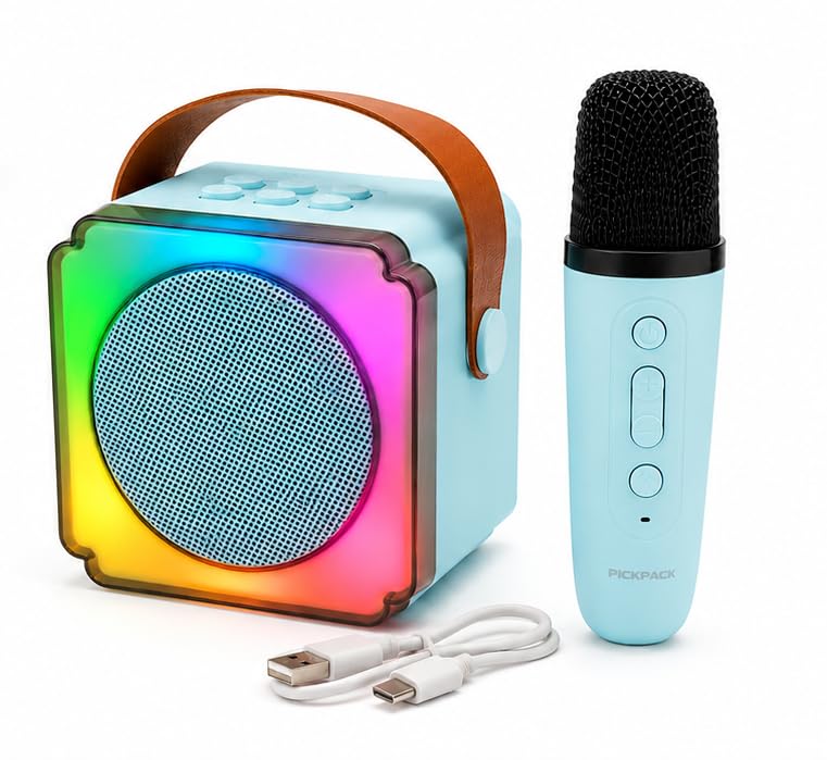 BRYT Karaoke Mic with Bluetooth Speaker for Kids, Rechargeable Wireless Mini Portable Singing Machine with RGB LED Lights, Musical Toy & Birthday Gift for Boys, Girls & Adults, Blue-image-35
