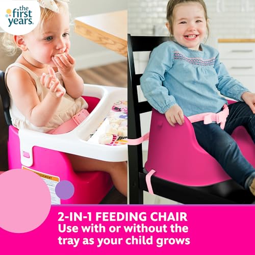 Image of The First Years Disney Minnie Mouse Booster Seat for Kitchen Chair- Includes Removable Tray - Contoured Toddler and Baby Seat with 3-Point Harness for Mealtime - Lightweight Travel Booster Seat