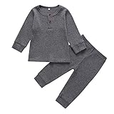 FeiliandaJJ Baby Schlafanzug Langarm Weich Komfortabel Elastizität Pyjama Set Mädchen Jungen Herbst Winter Warm Zweiteiliger Schlafanzüge Nachtwäsche Kleidungs Set (Grau, 90 (12-18 Monate))
