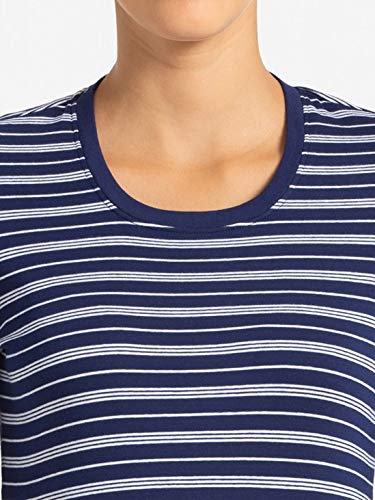 Image of Jockey 1360 Women's Super Combed Cotton Elastane Stretch Slim Fit Striped Round Neck Three Quarter Sleeve T-Shirt