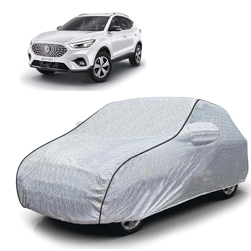 Image of Sulfar 100% Waterproof Car Body Cover Compatible with Mirror for MG Astor (Triple Stitched, Full Bottom Elastic, Magic Silver with Black Piping)