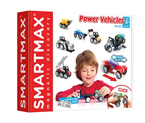 SmartMax - Les Gros Power Véhicules - Jouet de Construction Magnétique - Remorquer, déapnner, rouler .. Tout est possible avec cette flotte de véhicules à construire - A partir de 3 ans