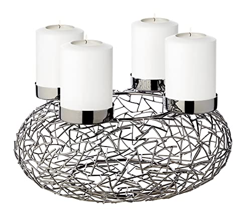 EDZARD Adventskranz Milano, Edelstahl dunkel vernickelt, Durchmesser 34 cm, für Stumpenkerzen ø 8 cm