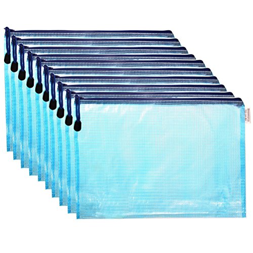 Bolso con cremallera para archivar documentos (A4, impermeable, de plástico, para cosméticos, oficinas, suministros y accesorios de viaje, 10 unidades), color azul, de Sicai