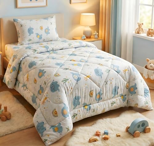 Image of VAS COLLECTIONS Single Bed Comforter Set 220 GSM Microfiber | Ultra Soft AC Comforter with Flat Bedsheet (60x90 Inches) & 1 Pillow Cover | 3 Pc Bedding Set (Elephant Print) | 3 Pc Bedding Set