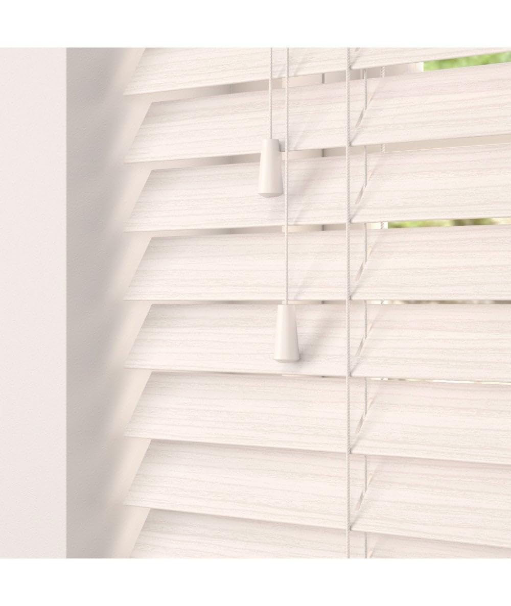 Newedgeblinds White Oak Faux Wood Venetian Blinds With String (130Cm Drop) - 230Cm