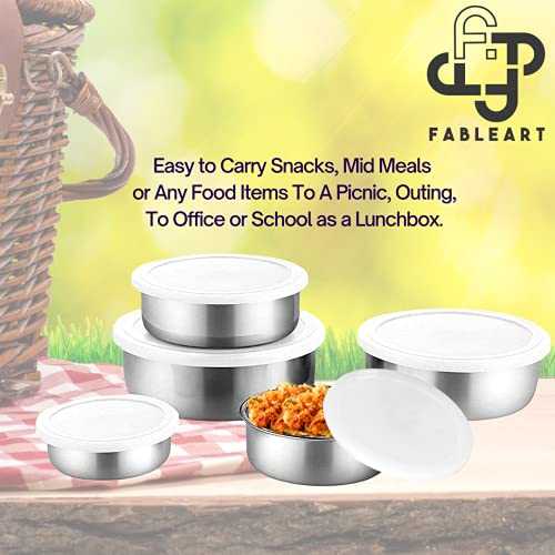 Image of Stainless Steel Storage Container Set; Kitchen Lid Bowl Set; Steel Fridge Container; Tiffin Box; Serving Bowls- Set of 5 Pcs