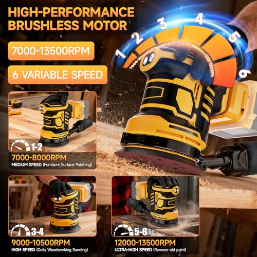 Cordless Random Orbital Sander Compatible with Dewalt 20V Battery - Image 4