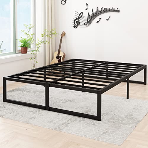 Lutown-Teen 16 Inch Bed Frame Queen Size Heavy Duty Steel Slat Support Metal Platform Queen Bed Frame No Box Spring Needed, Easy Assembly, Black - Thumbnail 3