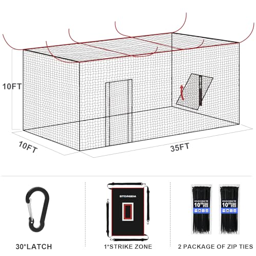 Storgem Baseball Batting Cage Net, Frame Not Include, 10' X 10' X 35' Baseball and Softball Cage Netting with Door, Target Cloth, Heavy Duty Enclosed Hitting Cage Net for Backyard and Indoor by Storgem - Image 2