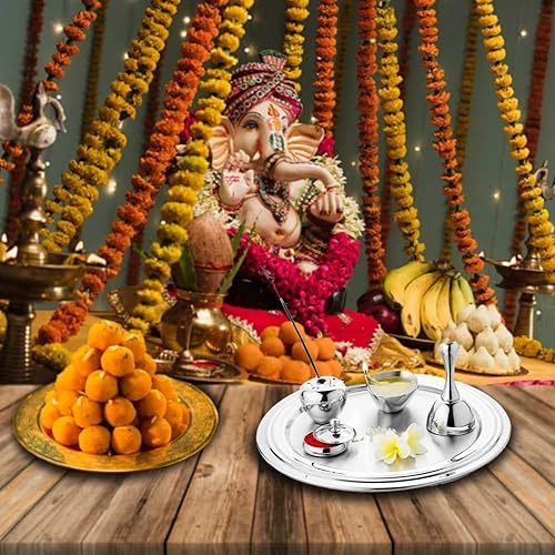 Puja Thali en acier inoxydable pour Pooja Room et Diwali à la maison - 6