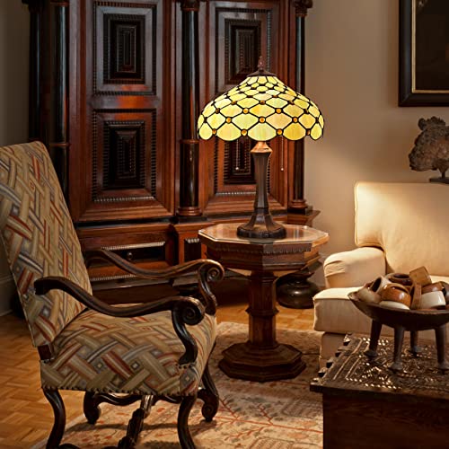 Thatyears Tiffany Table Lamp Amber Beads Style Stained Glass Table Lamp 16X16X24 Inches Vintage Style Desk Reading Light Decor For Bedroom Living Room Home Office #TOP4