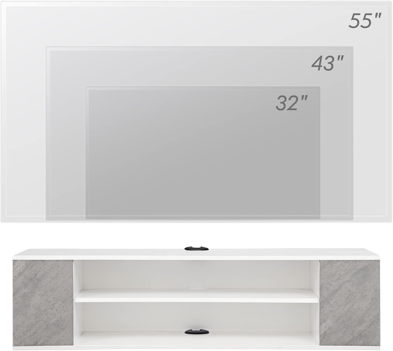 WAMPAT Floating TV Stand with Blue LED Lights Wall Mounted Shelf Entertainment Center, Floating TV Cabinet Media Console Wood Storage Hutch Under TV for Living Room,Grey White,39.4 Inch