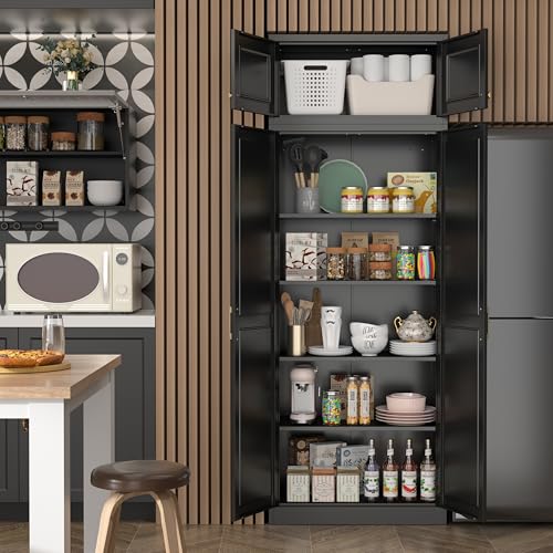 Image of Steeloong 86 inchMetal Pantry Storage Cabinet with Doors & 4 Adjustable Shelves