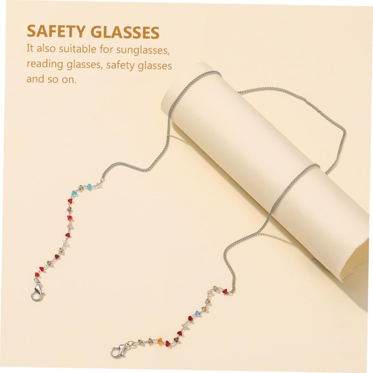 Multifunctional Alloy Glasses Chain and Mask Hanging Necklace with Colorful Triangle Zircon Beads, Anti-lost Eyeglass Strap for Women, Face Mask Accessory for Daily Use