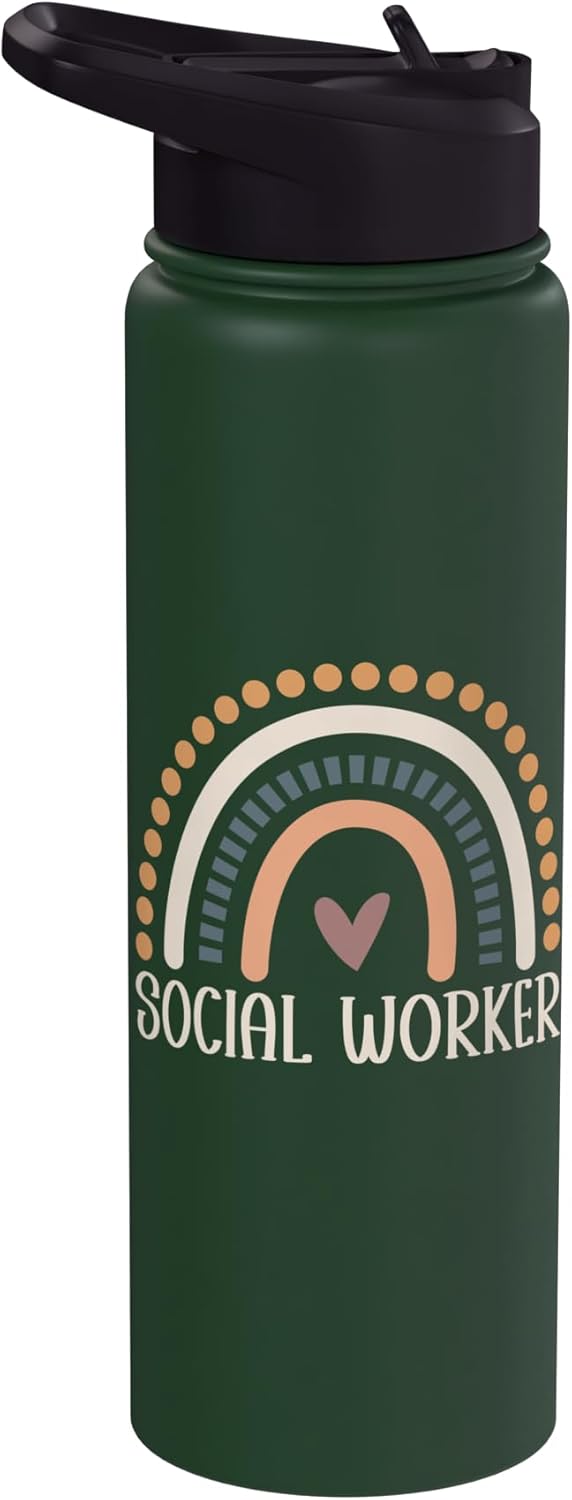 Social Worker Boho Rainbow Social Worker Student Stainless Steel Insulated Water Bottle
