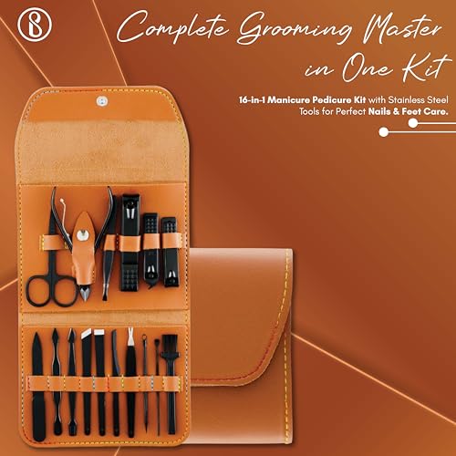 Beauté Secrets 16-in-1 Manicure Pedicure Kit for Women & Men, Stainless Steel Nail Clippers, Nail Cutter, Ear Pick, Tweezers, Plucker, Nail Filer, Nose Hair Scissors, Pedicure... - Image 4