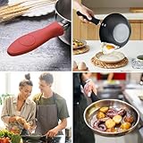 2 PCS Silicone Hot Handle Holders, Pan Handle Cover, Heat Resistant Pan Handle Covers for Cast Iron Skillets & Frying Pans, Non-Slip Grip (Red & Black) - Image 7