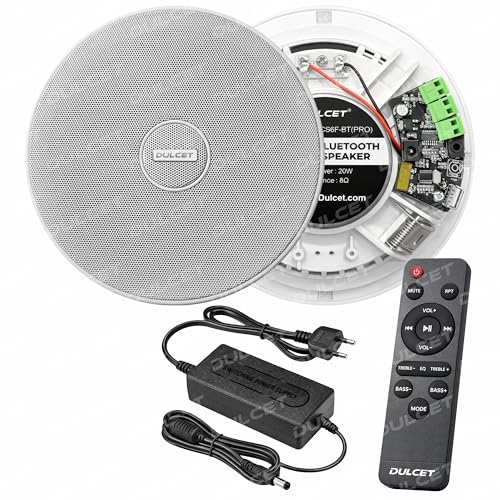 Image of DULCET DC-CS6F-BT Pro White 6.5 Inch 20W 2 Way Active Bluetooth Ceiling Speaker with Inbuilt Amplifier - Supports Upto 3 Passive Ceiling Speakers