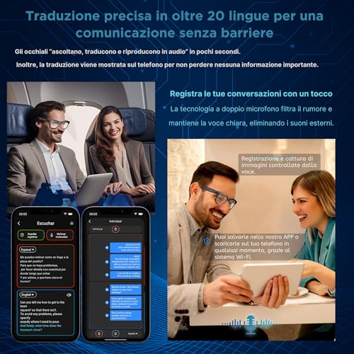 Smartia - Occhiali Intelligenti Con Fotocamera, Custodia Di Ricarica Portatile, Occhiali Da Sole Bluetooth, Ia Integrata A Comando Vocale, App In Italiano, Glasses E Traduttore, 33MP 4K - 8