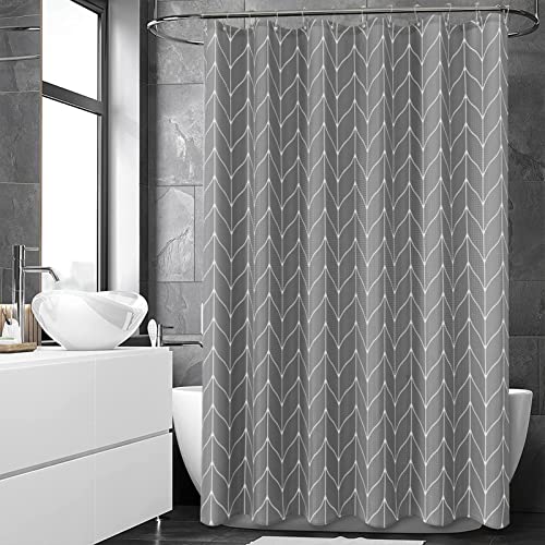 Shower Curtain Grey Herringbone Chevron Striped Shower Curtain For Bathroom Geometric Simple Modern Neutral Shower Curtain Set For Bathtub Decor Polyester With Hooks Water Repellent, 72X72 Inch, Gray #TOP15