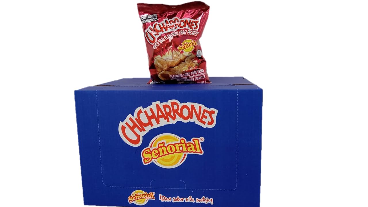 Senorial Pork Skins Spicy BBQ Chicharrones box 18 pack (2 oz each) Guatemala snacks
