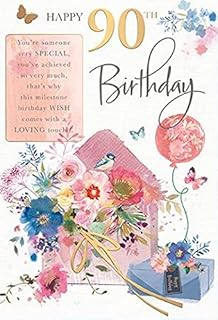 Moments in Time Female 90th Birthday Card from Words n Wishes - Milestone Birthday Wish, Bouquet of Flowers - Gold Foil Finish