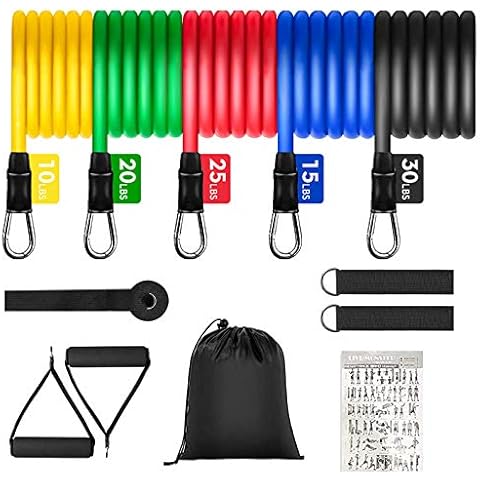 BAODANTECH Exercise Bands Set - with 5 Resistance Bands up to 100 lbs, Door Anchor, Handles, Waterproof Carry Bag, Legs Ankle Straps - for Resistance Training, Physical Therapy, Home Workouts (100) Cover