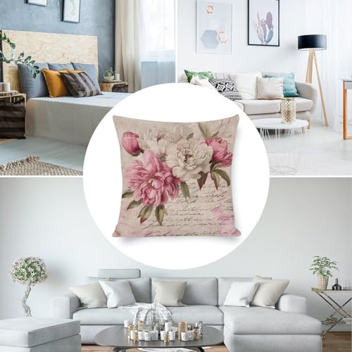 Masiledy CUTTON LINE PILLOW COVER Farmhouse Pillow Covers Pink Rose Floral Cushion Covers French Shabby Chic Peonies Outside Pillows Cushion Case thumb #4
