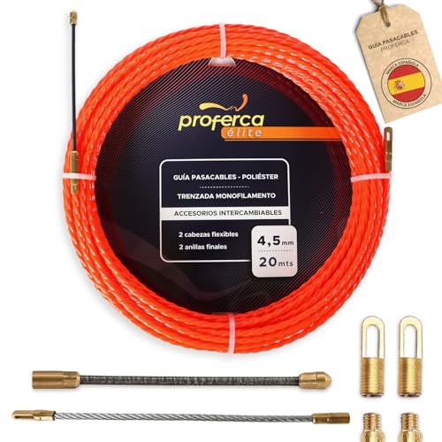 PROFERCA® Guía Pasacables Profesional de 4.5mm y 20 Metros de Poliéster Trenzado con Terminales Intercambiables | Accesorios de Repuesto | Pasacables Electrico
