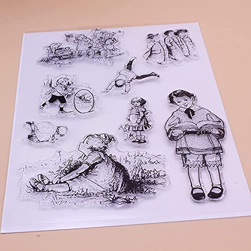Alinacutle Clear Stamps , Silicon Stamp,Paper Craft Ink Stamps For Scrapbooking And Album Decoration, Handmade Card Transparent Stamps , Vintage Children Girls Childhood #TOP3