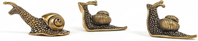 Set of 3 Tiny Solid Brass Snail Figurines